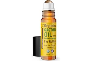 Seven Minerals Organic Castor Oil Roll On Eye Roller for Under Eye Bags, Dark Circles & Wrinkles - Organic Blend of Castor Oil And Frankincense - Brightens, and Revitalizes Skin & Face - 0.33 fl oz