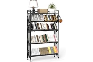 foriy Book Carts 5 Tier 57.7x35.5x10 in Rolling Book Cart Large Capacity Bookshelf Storage Rack Mobile Book Storage with Wheels Cart for Home Office Living Room Classroom (5 Tier Black)