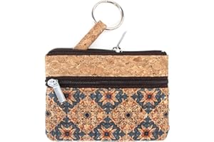 Eco-friendly Natural Cork Coin Purse, Boshiho Mini Coin Change Wallet Credit Card Holder Zipper Pouch Vegan Wallet with Key Ring Keychain
