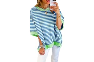 SHEWIN Womens Summer Tops Casual Short Sleeve Sweatshirt Striped Shirt Crewneck Pullover T Shirts Loose Blouses