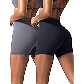 voenxe Women Workout Shorts,High Waisted Yoga Biker Short,Spandex No Front Seam Sports Gym Running Exercise Soft Short,2 Pack