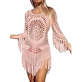 CUPSHE Swimsuit Coverup for Women Crochet Bathing Suit Swimwear Hollow Out Tassel Beach Dresses S-XXL Pink