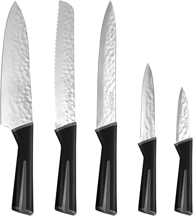 Hecef Stainless Steel Kitchen Knife Set with Hammered