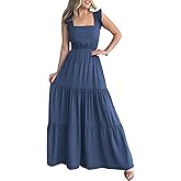 Prinbara Womens Maxi Dress Summer Casual Sleeveless Square Neck Flowy Ruffle Backless Beach 2026 Vacation Boho Long Sundress
