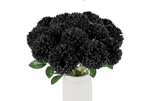 Hananona 12 Pcs Artificial Chrysanthemums Flowers Ball Flowers, Fake Mums Flowers Black Silk Plants for Ghothic Home Decor Indoor Floral Arrangement Halloween Table Centerpiece (12, Black)