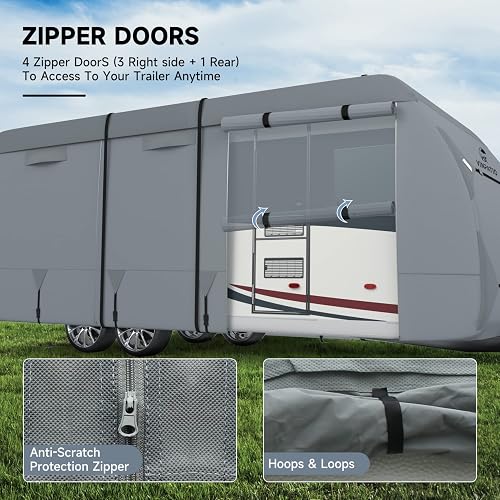 27'-30' Travel Trailer Cover - Heavy Duty Windproof RV Cover With UV Protection & Repair Patches