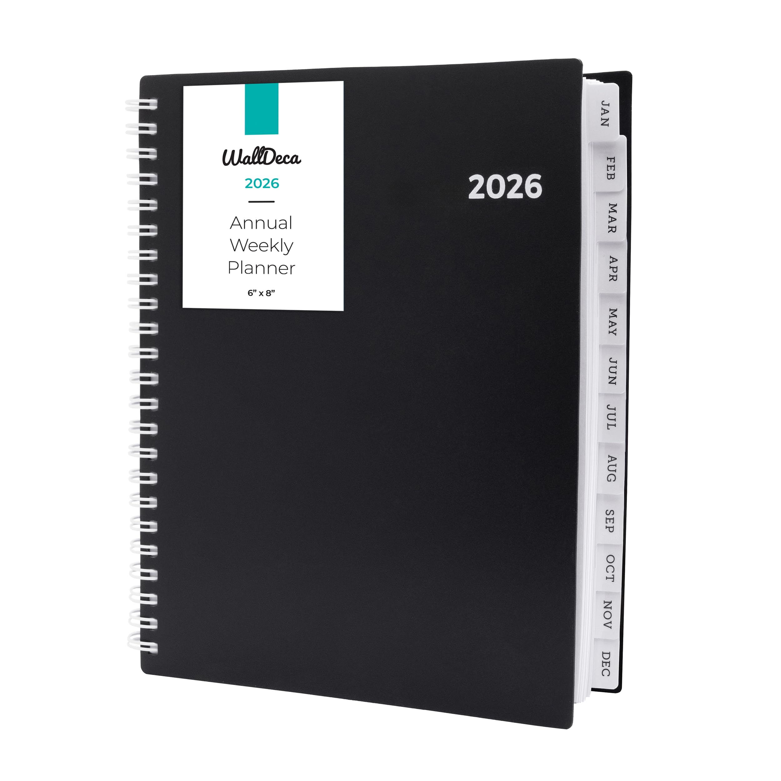 WallDeca 2026 Diary, Agenda Planner With Weekly And Monthly View, Daily Agenda Book And Yearly Planners Calendar Book, Spiral Bound With Tabs, Notes, Goals And Holidays (20 x 15 cm)
