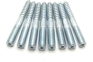 Haozheng Hanger Bolt M12x100 Silvery Double Headed Bolt Self-Tapping Screw with Hexagon for Furniture 8Pcs