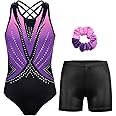 MODAFANS Gymnastics Leotards for Girls Sparkly Ballet Dance Unitards Biketards Tumbling Shorts Cross Back Activewear