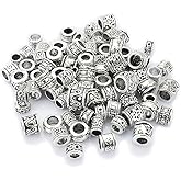 LolliBeads (TM) Antiqued Silver Tone Bracelet Jewelry Marking Large Hole Spacer Beads Round Tube Charm Beads (80pcs)