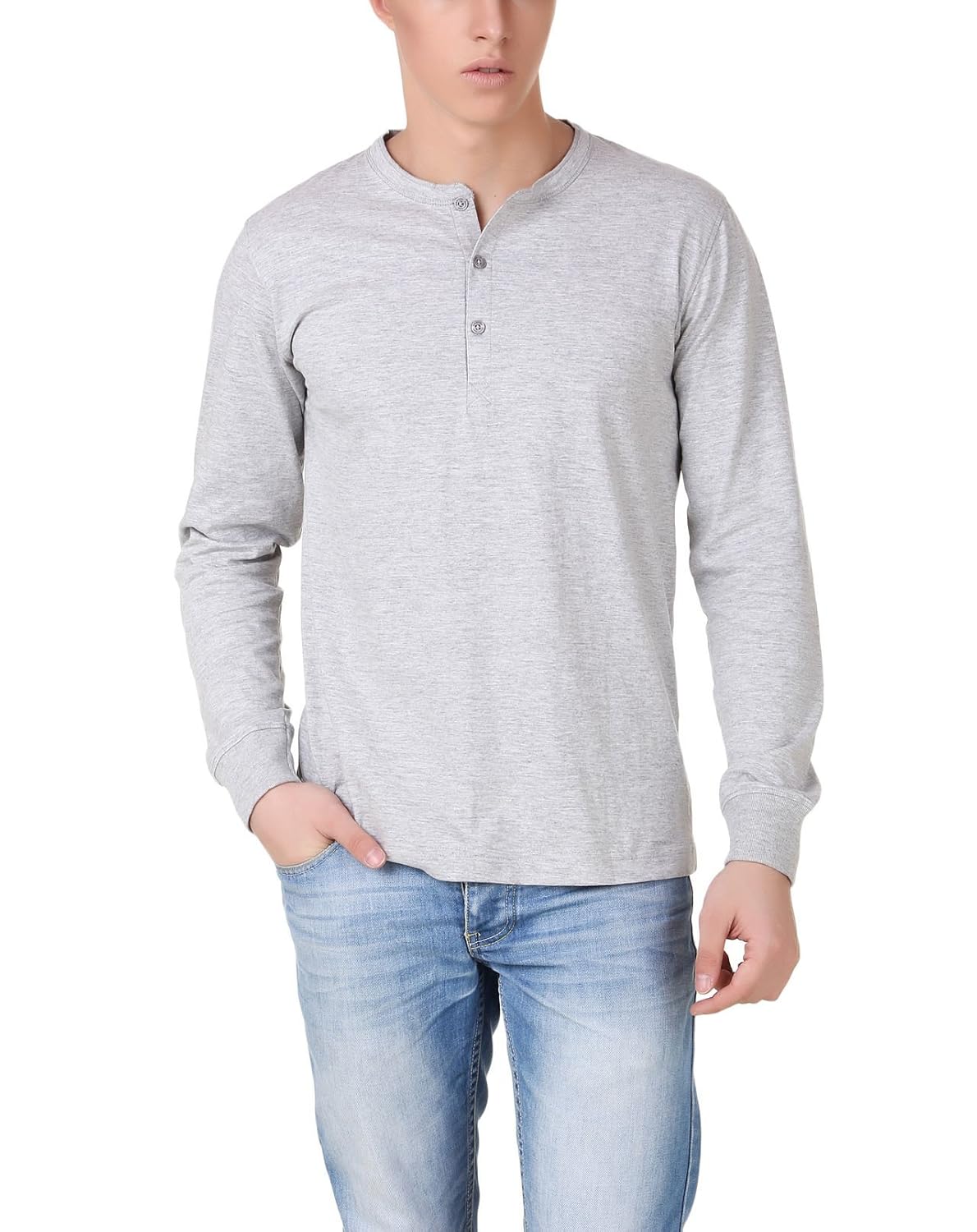 aventura outfitters men's henley full sleeves (light grey)