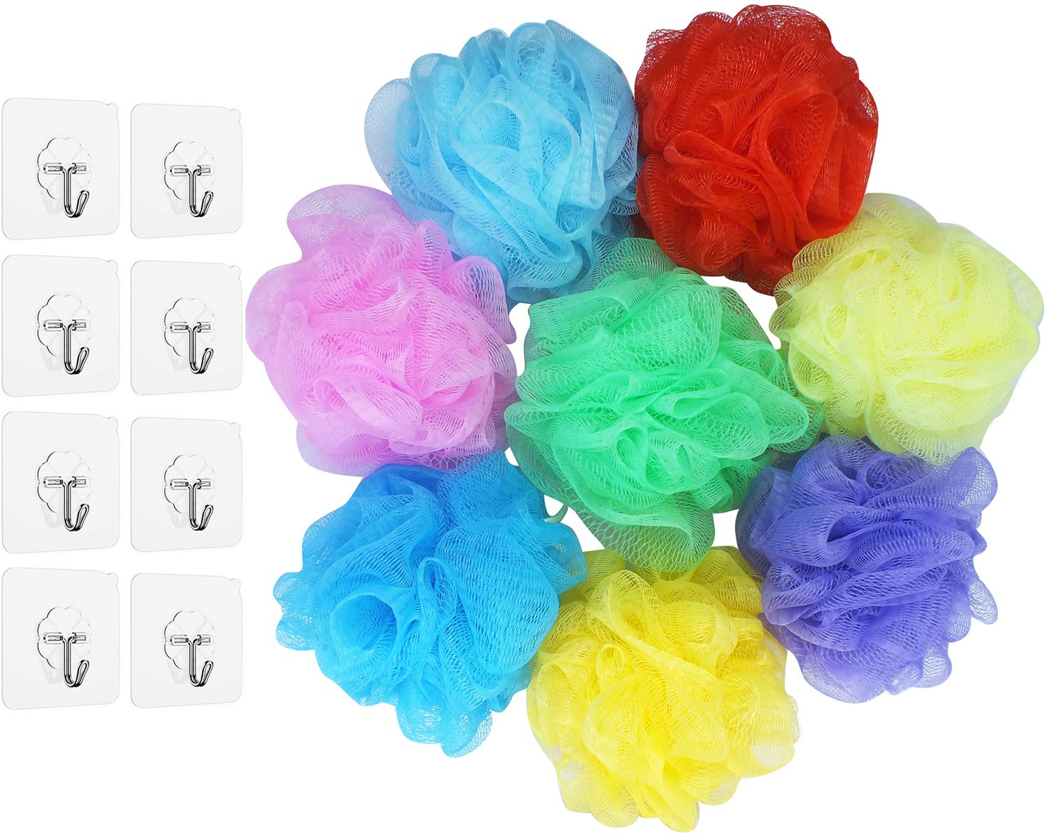 Bath Loofah Sponge Shower Pouf, 8 Pack Kids Loofah Bath Pouf Mesh Bath Sponge Colorful Body Scrubber Balls Shower Mesh for Kids Girls(Including 8 Wall Hooks): Beauty