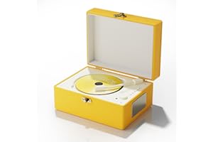 Yintiny Rechargeable Leather CD Player with Speakers; Bluetooth Transmitter; Festival Gift; BGM Player for Home Décor (Yellow)