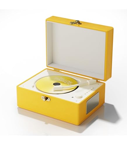 Yintiny Oplaadbare lederen cd-speler met luidsprekers, Bluetooth-zender, festivalgeschenk, BGM-speler voor huisdecoratie, wit