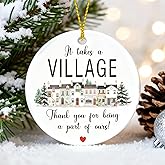 Thank You Gifts for Women, Ceramic Appreciation Gift for Teacher, Nurse, Coworker, Boss, Employee, Double-Sided It Takes a Village Christmas Ornament