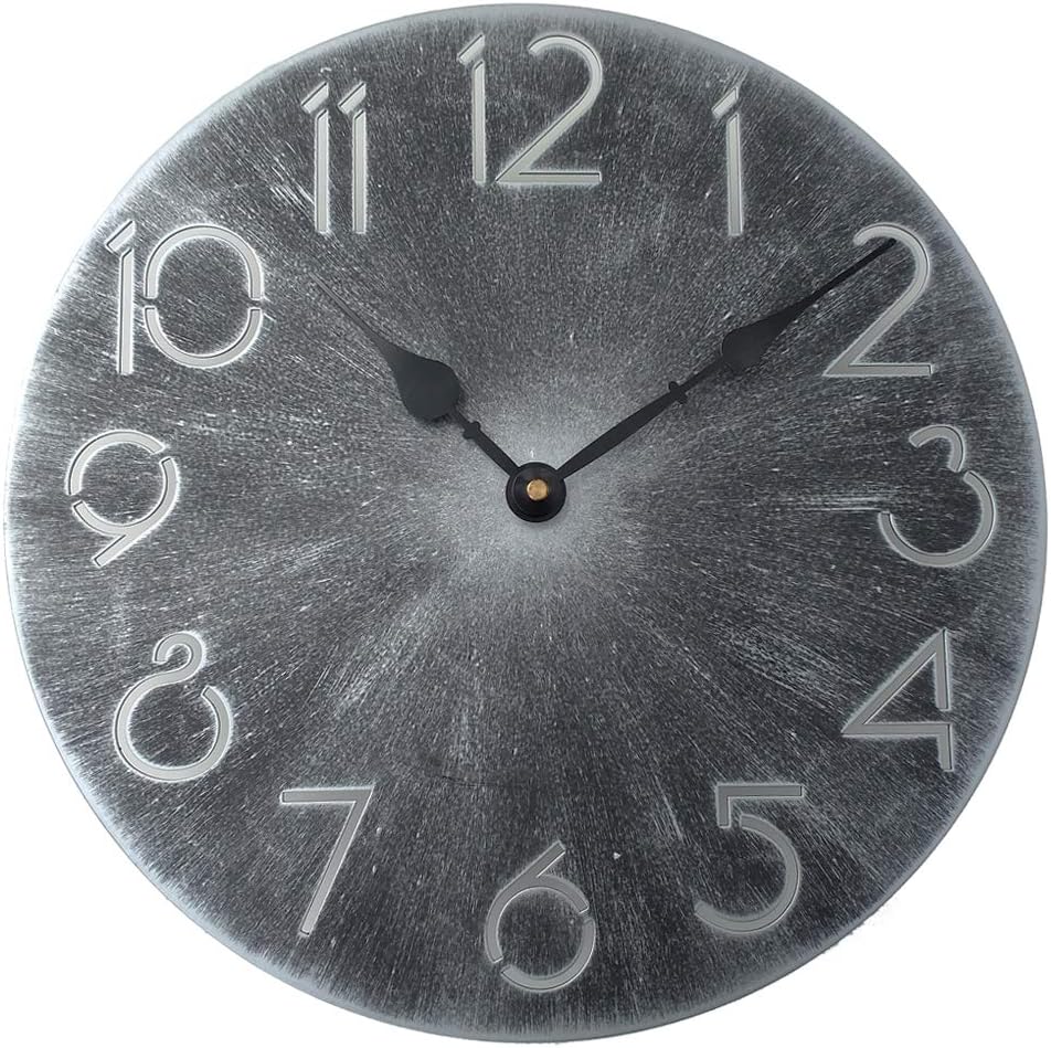 Yazhben Home Retro Metal Industrial Wall Clock，12 Inch Round Digital Numerals Easy to Read Battery Operated Non-Ticking for Living Room (Antique Grey, 12 inch)