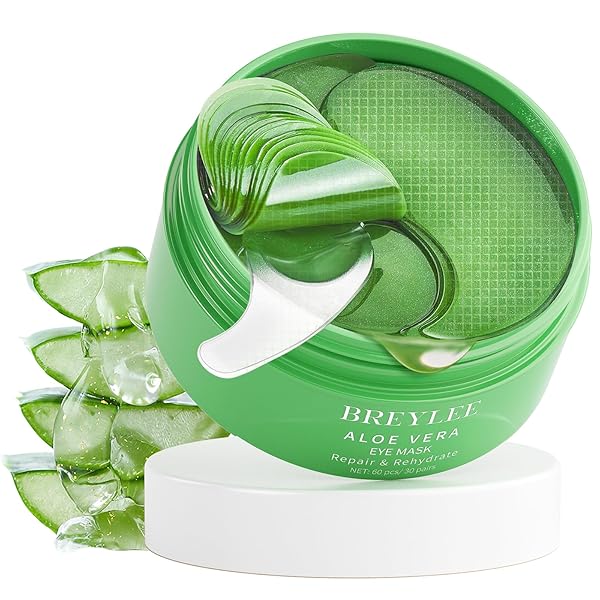 BREYLEE ALOE VERA EYE MASKS – 60 PCS – REDUCE PUFFY EYES & DARK CIRCLES, FIRM & IMPROVE UNDER EYE SKIN, PURE NATURAL EXTRACTS FOR YOUTHFUL APPEARANCE & REDUCTION OF FINE LINES AND WRINKLES.