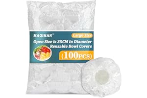 MAQIHAN 100 Bowl Covers - Large Plastic Wrap for Food Proofing, Sourdough Bread Baking, Rising, Elastic, Reusable Plate Cover