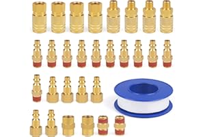 Milosline Industrial Air Coupling 30Pieces,1/4" Hose Barb, 1/4" Basic Flow Quick Connect Air Coupler With Adhesive Tape, Max Inlet Pressure 300 PSI Brass Air Compressor Accessories
