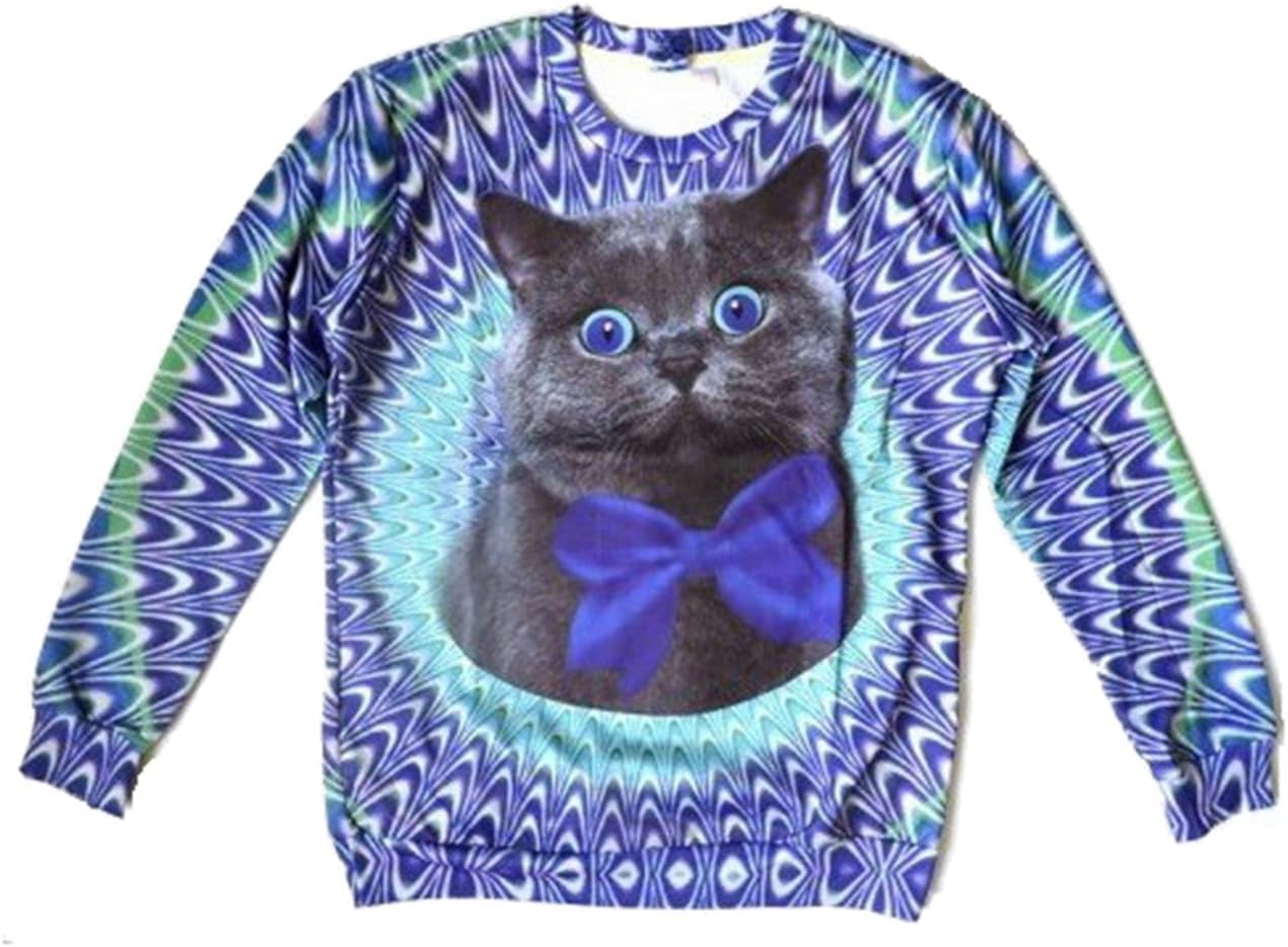 Unisex Sweater Cat Galaxy Blue Universe Nebula Pullover Sweatshirt T Shirts (S)