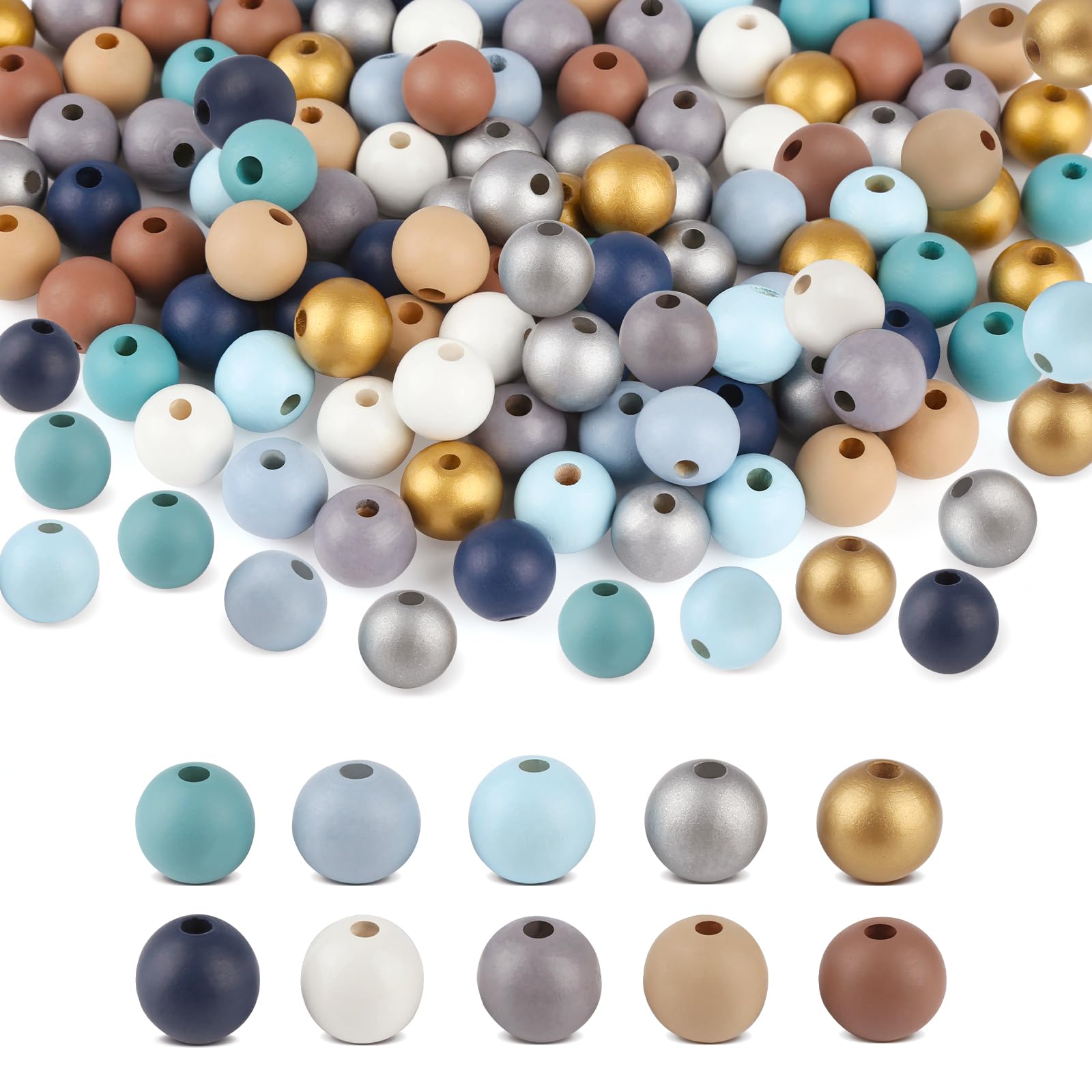 ZEFAN 250 Pieces Wooden Beads Set, 16 mm Round Colourful Wooden Craft Beads for Bracelets and Crafts
