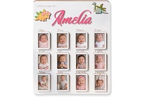 Personalized Baby Monthly Milestone Board, Custom Name Photo Frame Collage, First Year Growth Keepsake Picture Display, Wall 