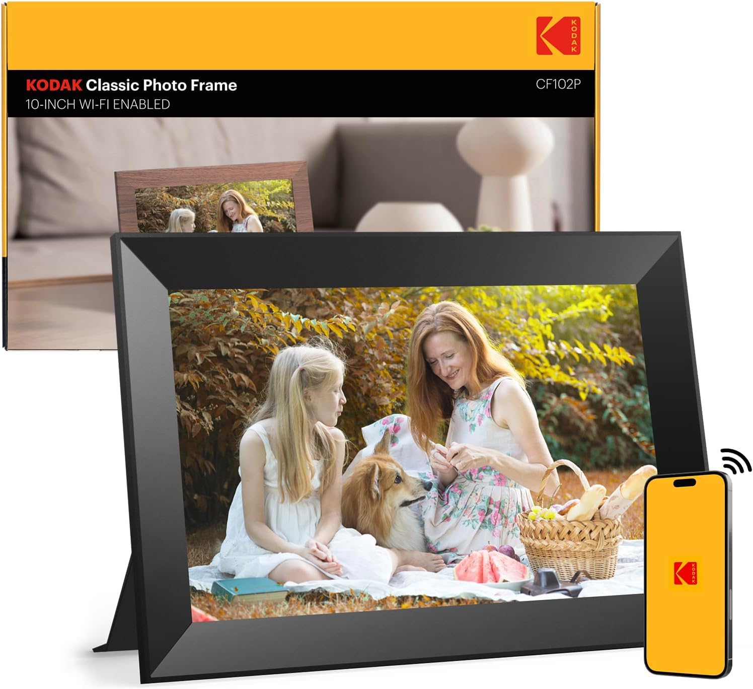 KODAK Cornice digitale WIFI 10.1 Pollici, IPS Touch Screen, condividi foto e video tramite e-mail e APP, portafoto digitale con Auto-rotazione, Calendario, Sveglia, tempo metereologico