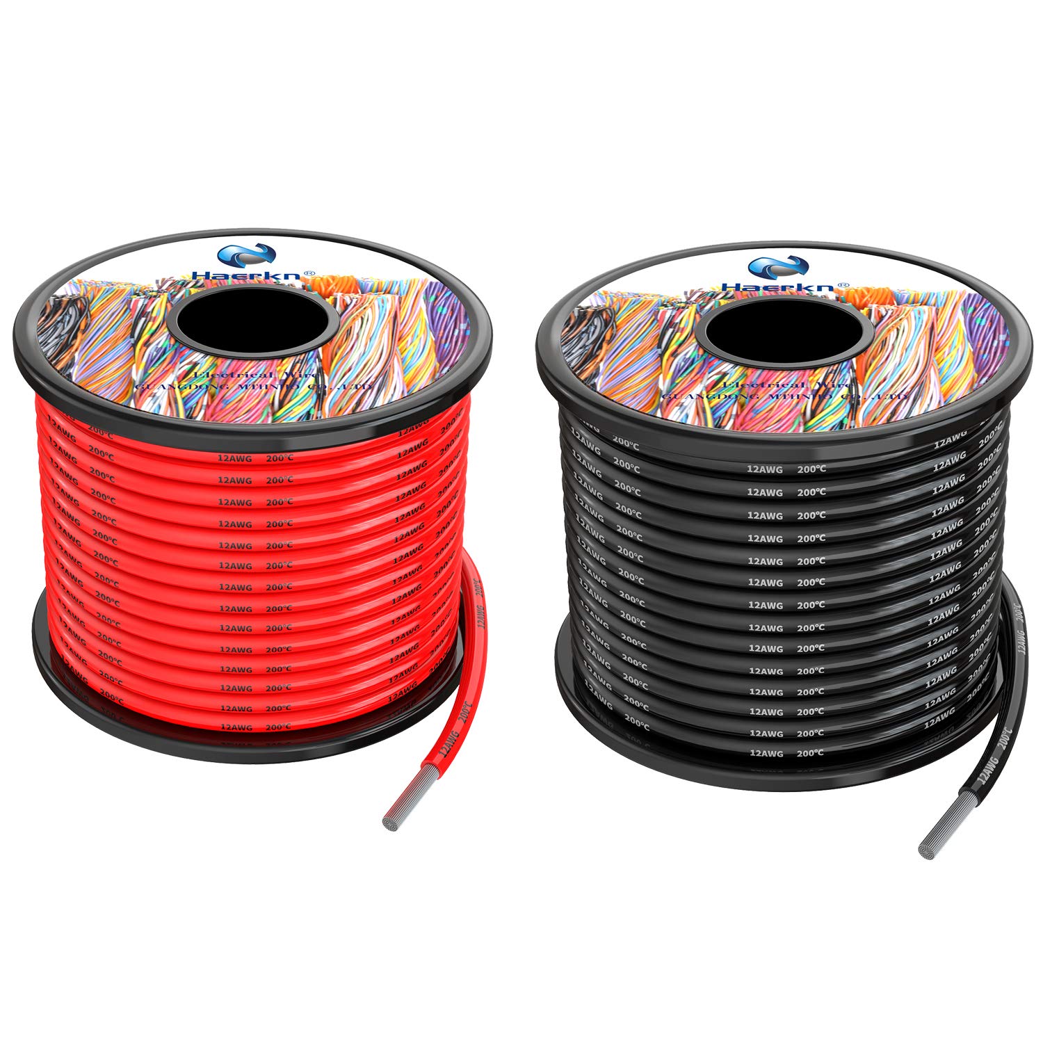 3.3mm² 12awg Silicone Electrical wire Cable 66ft [Black 33ft Red 33ft] 12 Gauge Separete wire Hook Up oxygen free Stranded Tinned copper wire High Temperature Resistance Spool