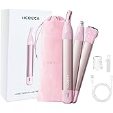 HEBECA Nose Hair Trimmer for Women 3in1 Facial Hair Removal Trimmer - Metal Body, Rechargeable, Waterproof, Portable - Nose, Ear, Eyebrow, Peach-Fuzz, Lips, Chin (Pink)