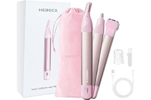 HEBECA Nose Hair Trimmer for Women 3in1 Facial Hair Removal Trimmer - Metal Body, Rechargeable, Waterproof, Portable - Nose, Ear, Eyebrow, Peach-Fuzz, Lips, Chin (Pink)