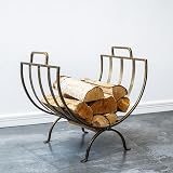 Ivyline Linear Log Basket Brass Curved Design Handles Fireplace Wood Cradle view 2