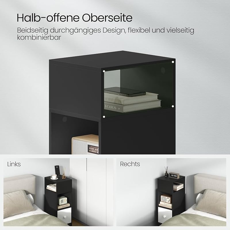 Nachttisch schmal Dunkelgrau mit Schublade B25 cm