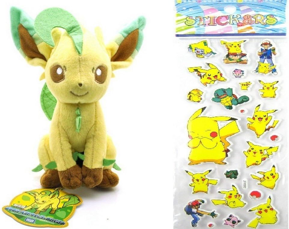 Toy Pokemon Plush Leafeon Around 18cm or 7" + Pokemon Sticker (Children: M, Muticolour)