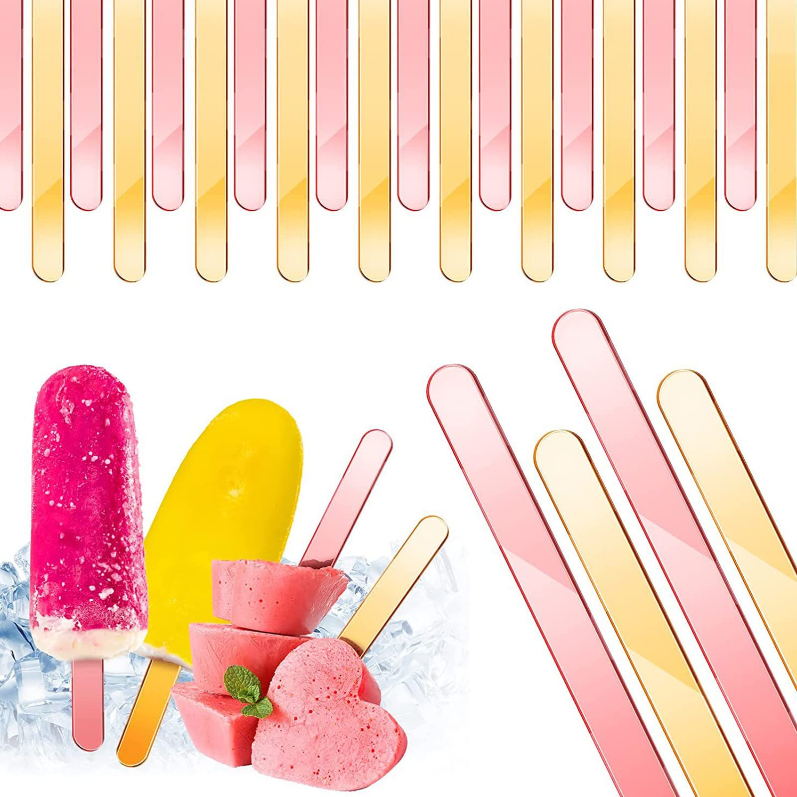 80pcs Reusable Acrylic Cakesicle Popsicle Sticks Mirror Lolly Sticks Ice Cream Sticks for Candy Ice Creamsicle DIY Crafts Party Favors (Pink+Gold)