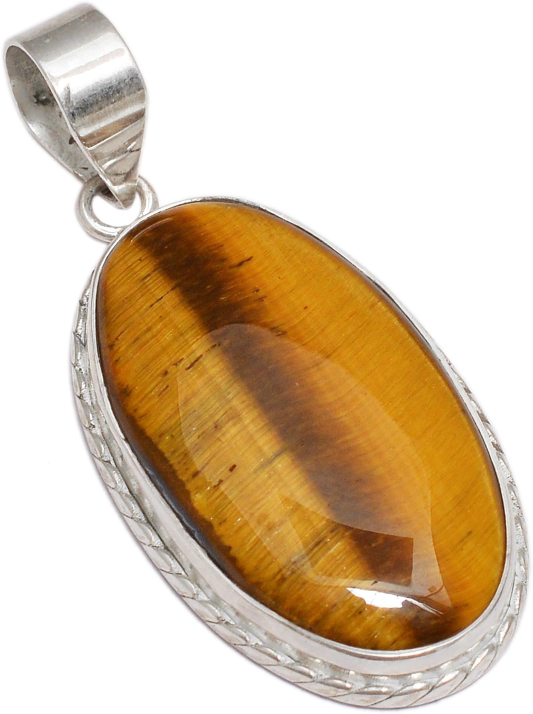 1 Piece Yellow Tiger Eye Cabochon Gemstone,32x18mm,9Gram,Silver Pendant