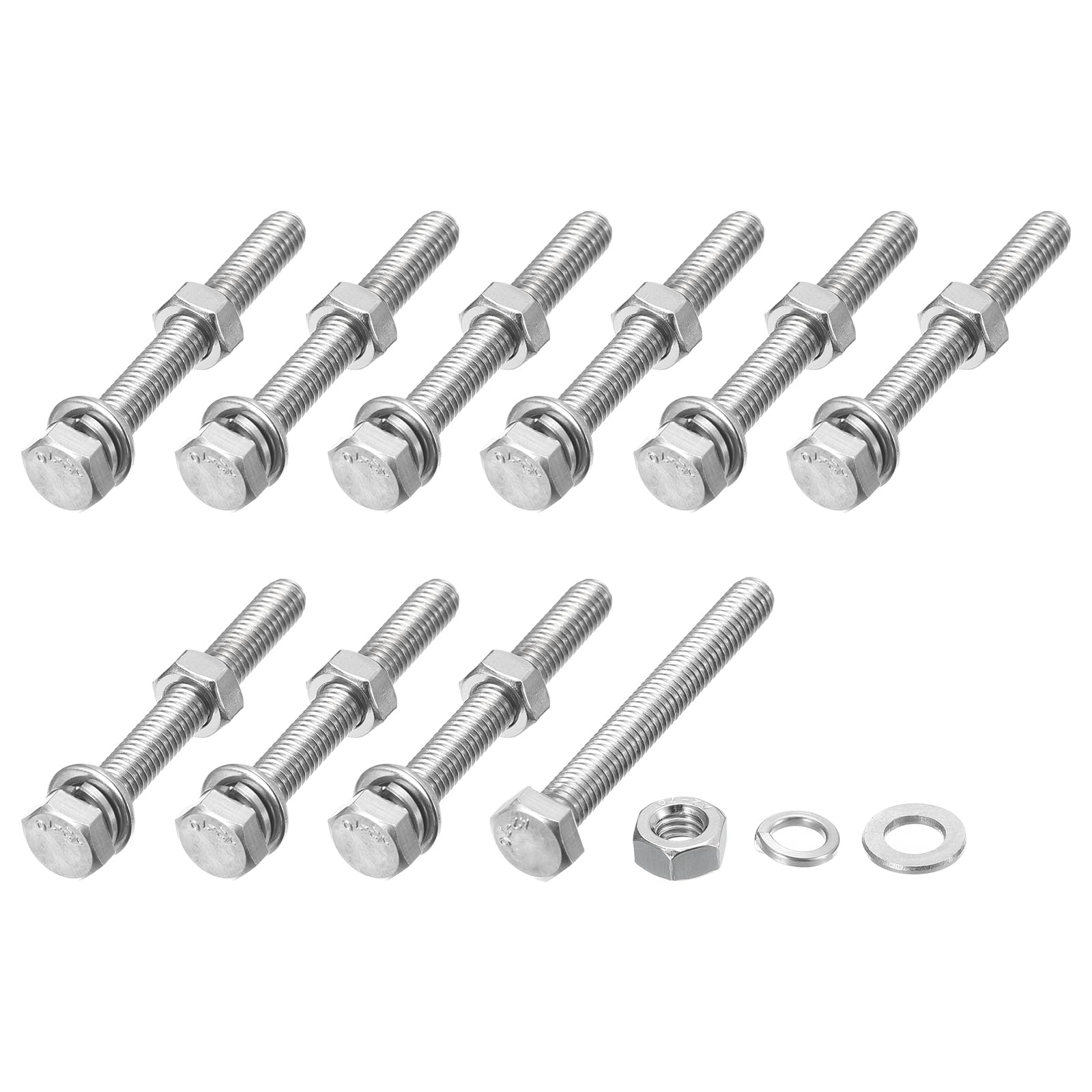 METALLIXITY Hex Head Screws Bolts, Nuts, Flat & Lock Washers Kits (M6-1x50mm) 10 Set, Stainless Steel Fully Threaded Machine Screws Bolt Set - for Home Appliance Equipment