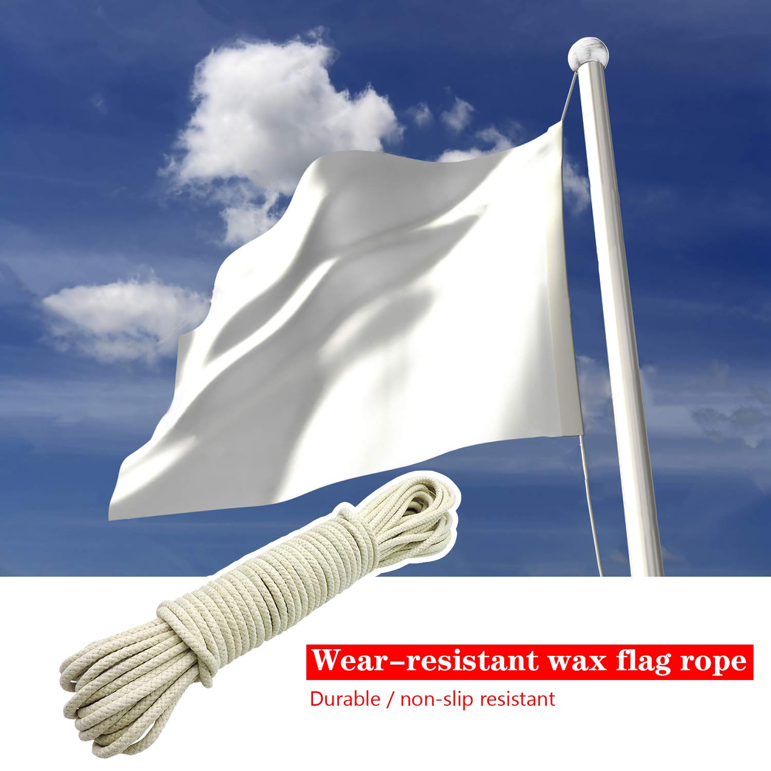Corde Blanche 15m Diamètre 6mm - Résistante Intempéries Avec 4 Crochets Pour Mât Drapeau Et Bateau