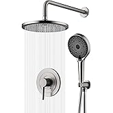 sumerain Concealed Shower Faucet Sets with 10 inch Rainfall Shower Head, Brushed Nickel Shower Fixtures with Rough-in Valve a