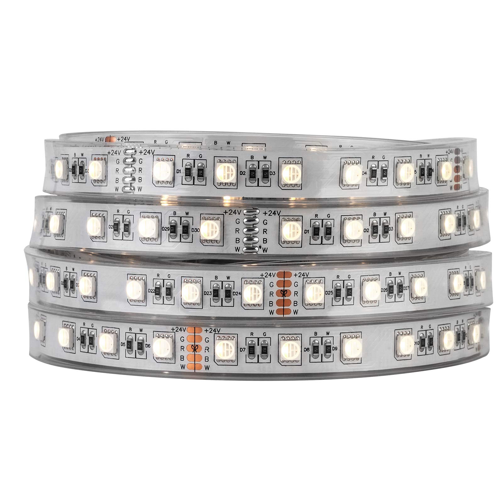 BTF-LIGHTING RGBCW 5050 RGBW RGB+Cool White(6000K-6500K) 4 Colors in 1 LED 5m 16.4ft 60LEDs/m Multi-Colored LED Tape Lights IP67 Silicone Tube White PCB DC24V for Bedroom Kitchen Home Decoration