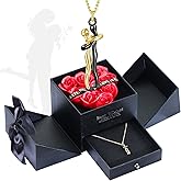 Preserved Red Real Rose with Boy and Girl Hug Necklace, Birthday, Anniversary, Valentine's Day Gifts for Women Her Mom Wife Girlfriend Grandma on Valentines Mothers Day Xmas Anniversary Romantic
