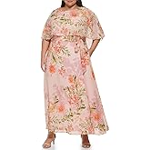 Eliza J Womens Maxi Style Caplet Chiffon Elbow Sleeve Jewel Neck Dress