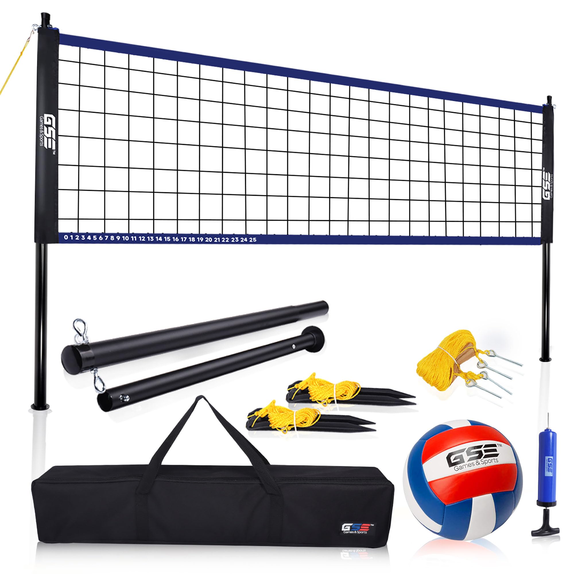 GSE Games & Sports Expert Outdoor Yard Sports Net Game Set for Backyards, Parks, Beach, Lawn. Volleyball Set, Badminton Set OR Volleyball & Badminton Combo Set Available