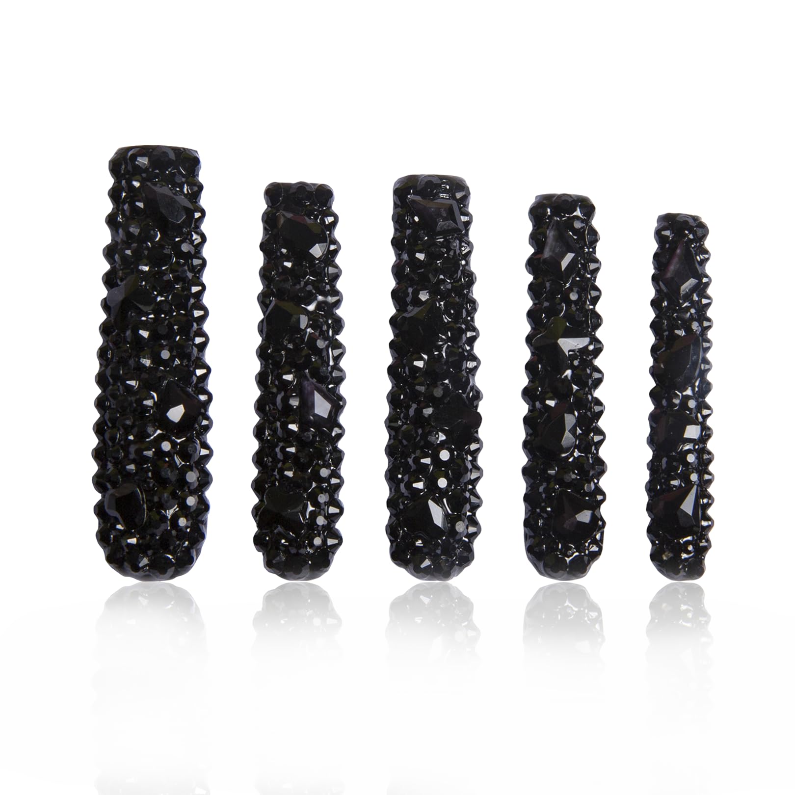 Photo 1 of LOVFUL Press on Nails Classic Black Rhinestone| Handmade with Full Covered Crystals | Reusable Fake Nails | Square Long 2.2 in | H146-S
