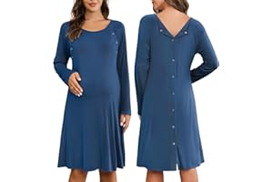 Ekouaer Women's Nursing/Delivery/Labor Nightgown 3 in 1 Long Sleeve Maternity Gown Button Down Breastfeeding Nightdress