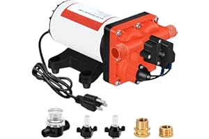 CYKLEKING Four Chambers On Demand 110V Water Pressure Pump 5.5GPM 70PSI,Self Priming RV Fresh Water Diaphragm Pump Included Garden Hose for Home Industrial Irrigation Sprinkler