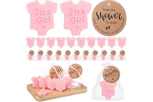 Swiffen 50 Sets Baby Shower Soap Favors for Guests Boy Girl Shirt Shape Mini Handmade Soaps with Thank You Tags Organza Bags for Gender Reveal Party Favors(It's A Girl)