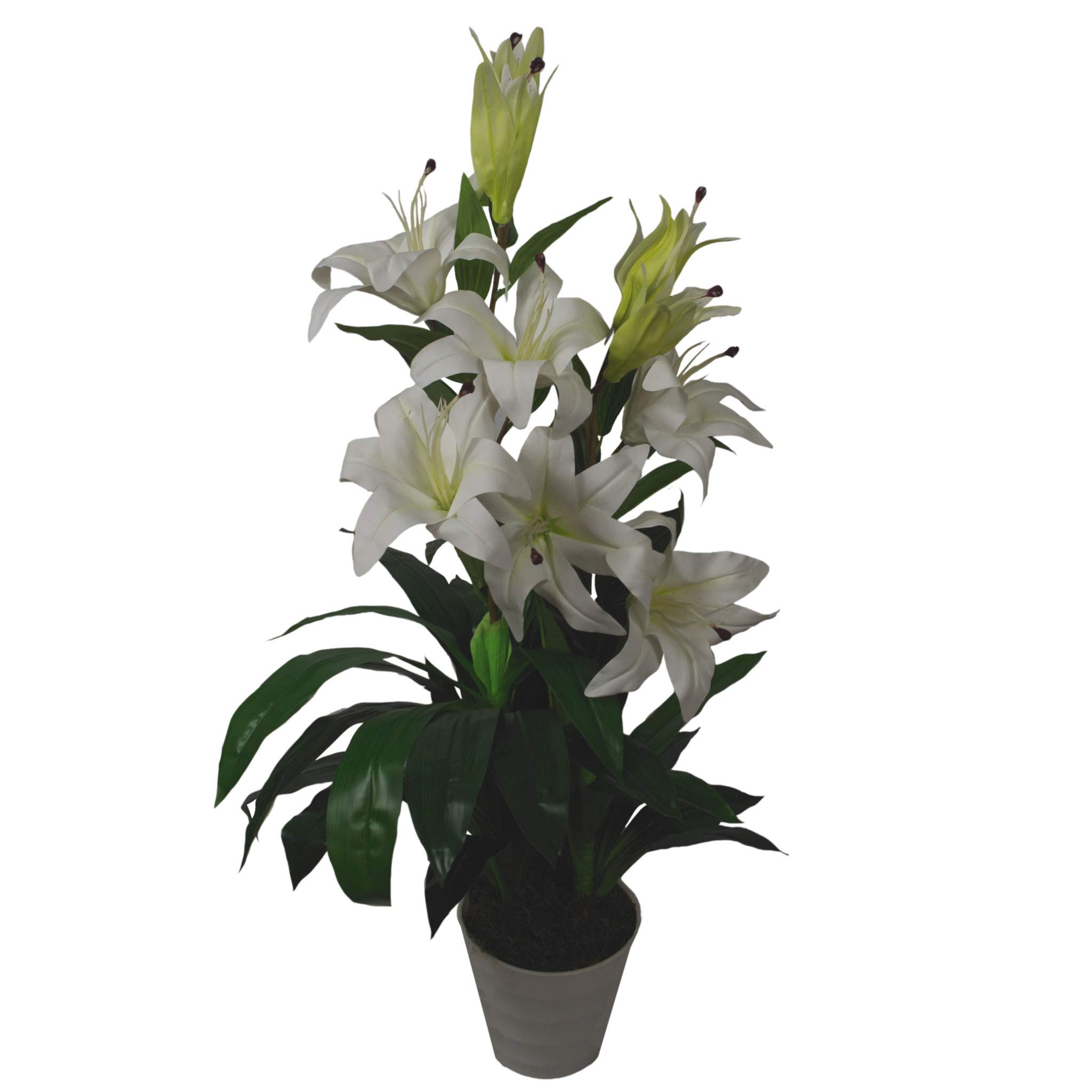 Leaf Large Artificial Stargazer Style Lily Plant, White, 90cm