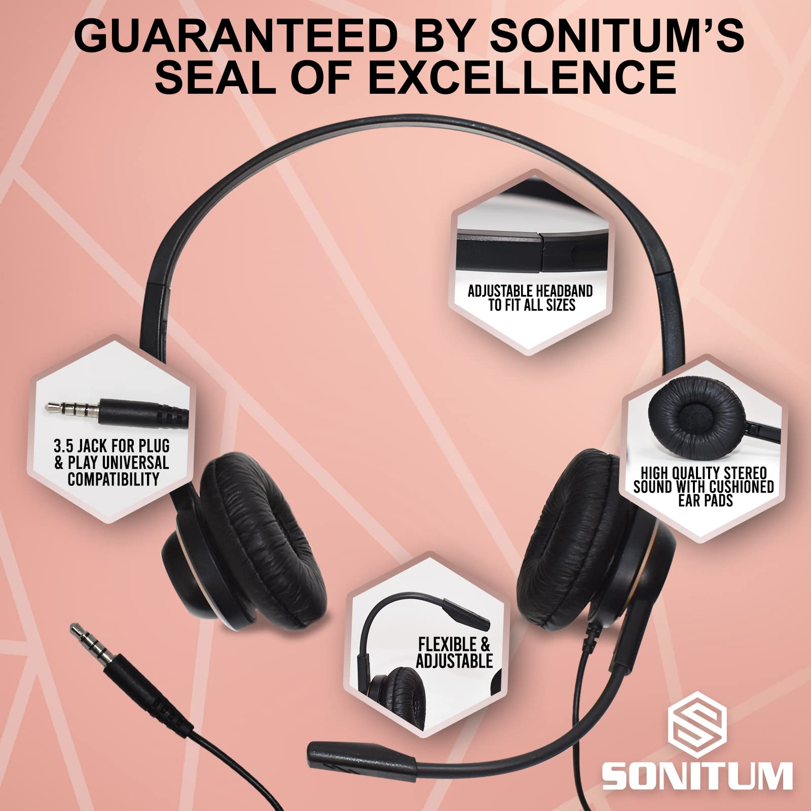 Headset with Microphone - Noise Canceling Computer Headset for Office, Meetings, Chat- Comfortable Over-Ear PC Headphones with Rotating Mic- 3.5 Jack for Universal Connectivity (1 Pack)