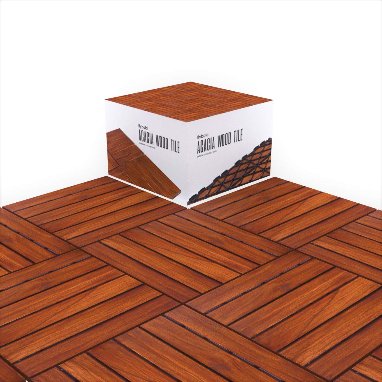 Acacia Wood Flooring Tile Wooden Interlocking Floor Tiles with UV Protection Oiled Finish Snap Lock for Outdoor Decking Patio Deck Shower Balcony Backyard 12” x 12” Hardwood Boards Pack of 10