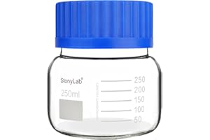 stonylab Graduated Storage Bottle, Premium Glass Round Bottom Reagent Bottle with GL80 Screw Cap, High Transparency Wide Mouth Media Storage Bottle with Clear Scale, 250 ml